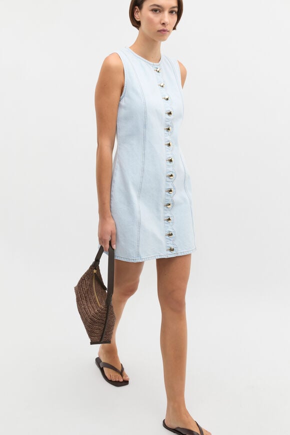 Denim Scallop Mini Dress  Cornflower Wash  hi-res