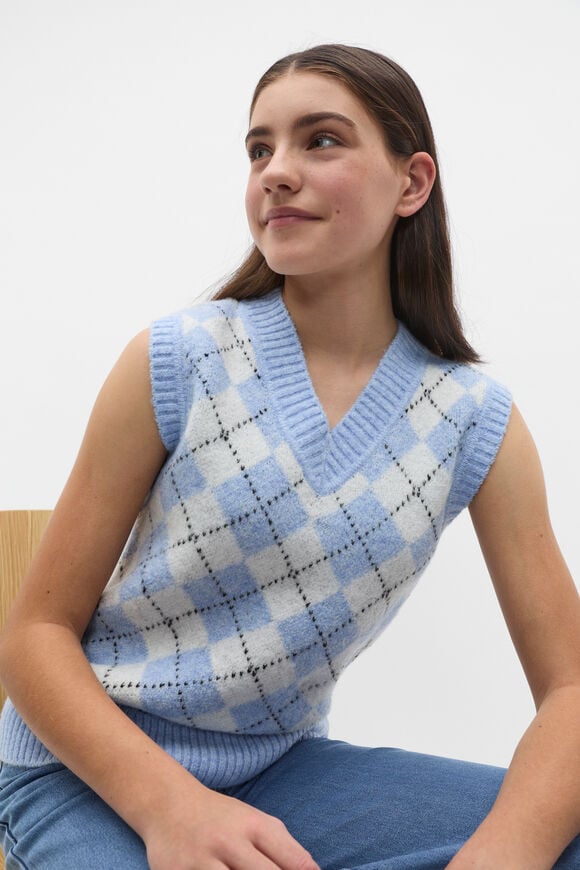 Argyle Knit Vest  Bright Sky  hi-res