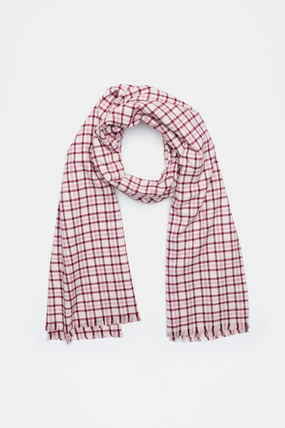Multi Check Scarf  Plum Red  hi-res