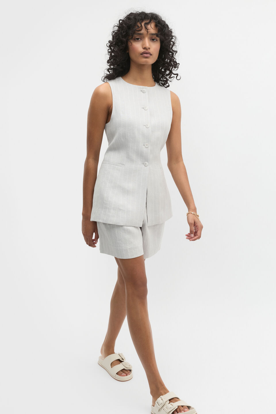 Linen Pinstripe Short  Cloud Grey Pinstripe