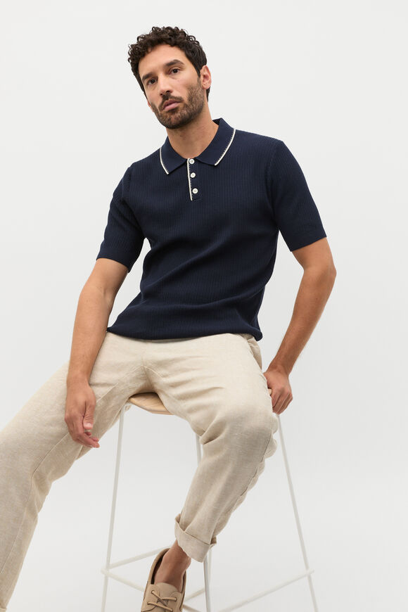 Ribbed Knit Polo  Midnight Blue  hi-res