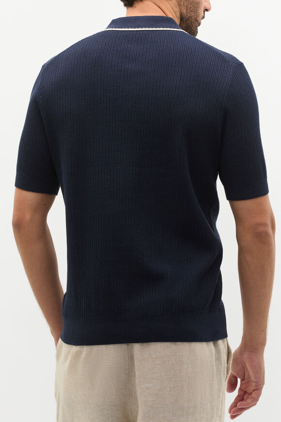 Ribbed Knit Polo  Midnight Blue  hi-res