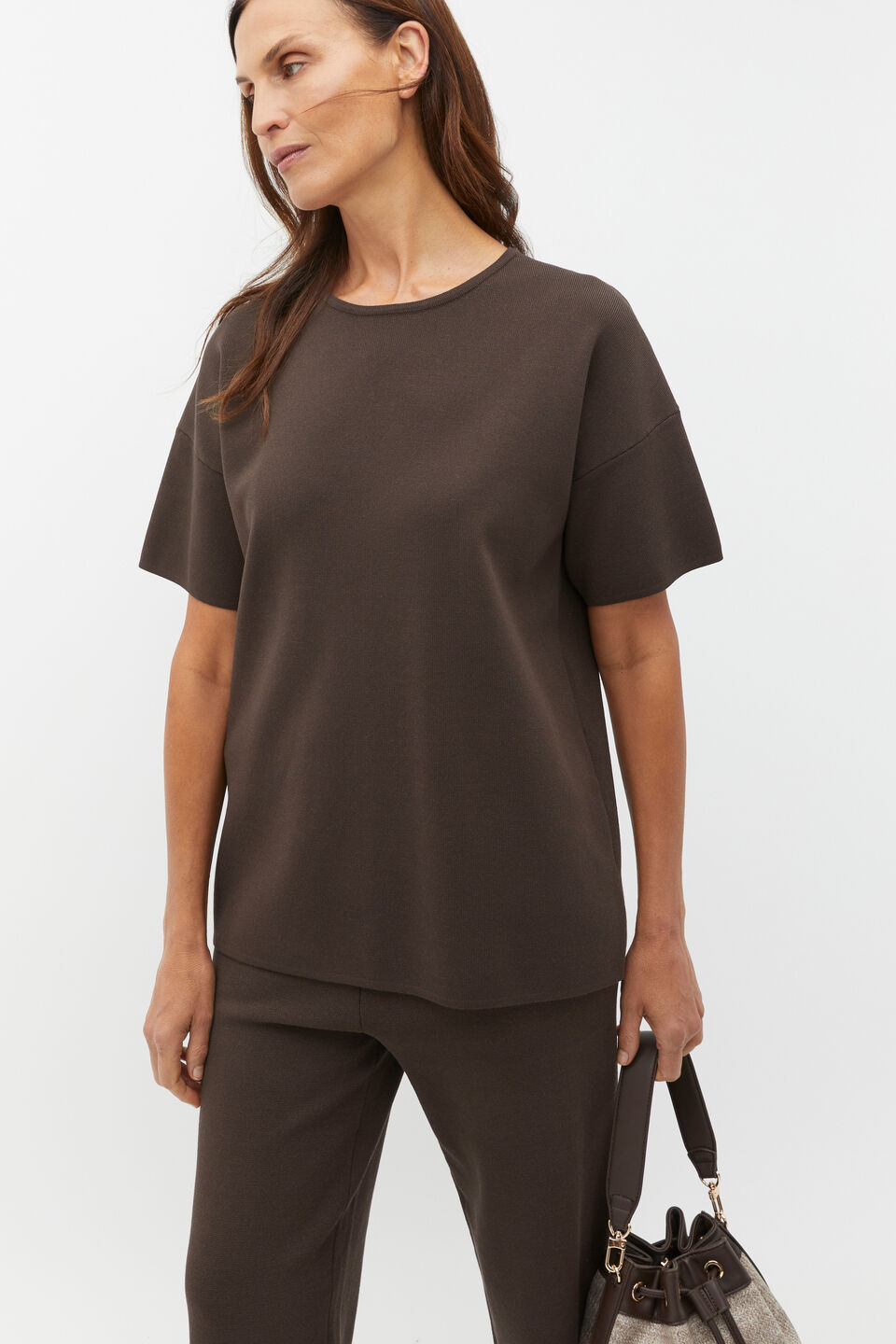 Oversized Crepe Knit Tee  Dark Espresso