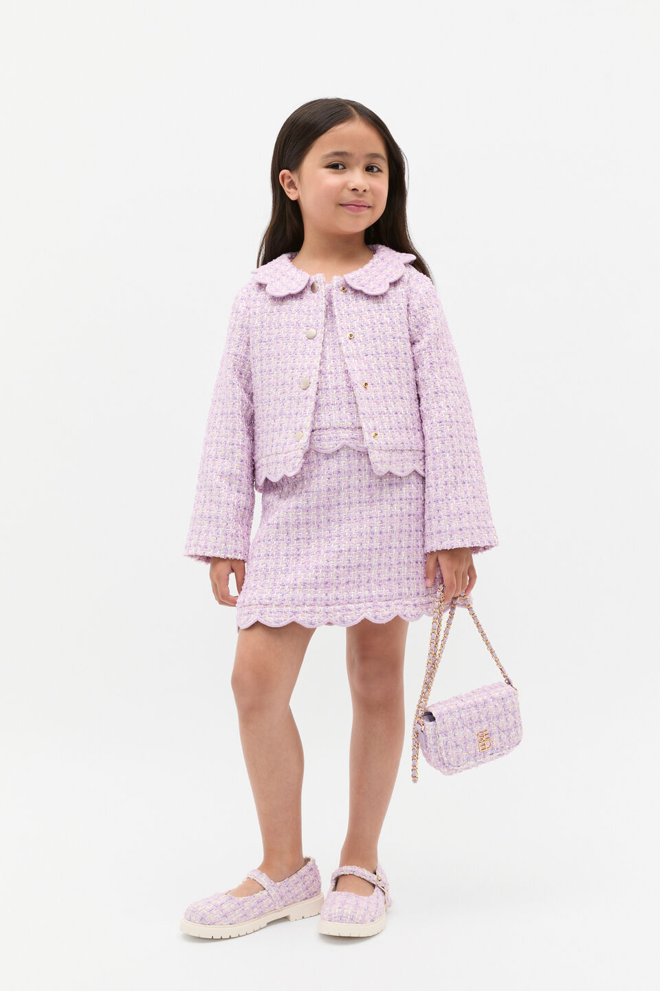 Scallop Tweed Skirt  Soft Lilac