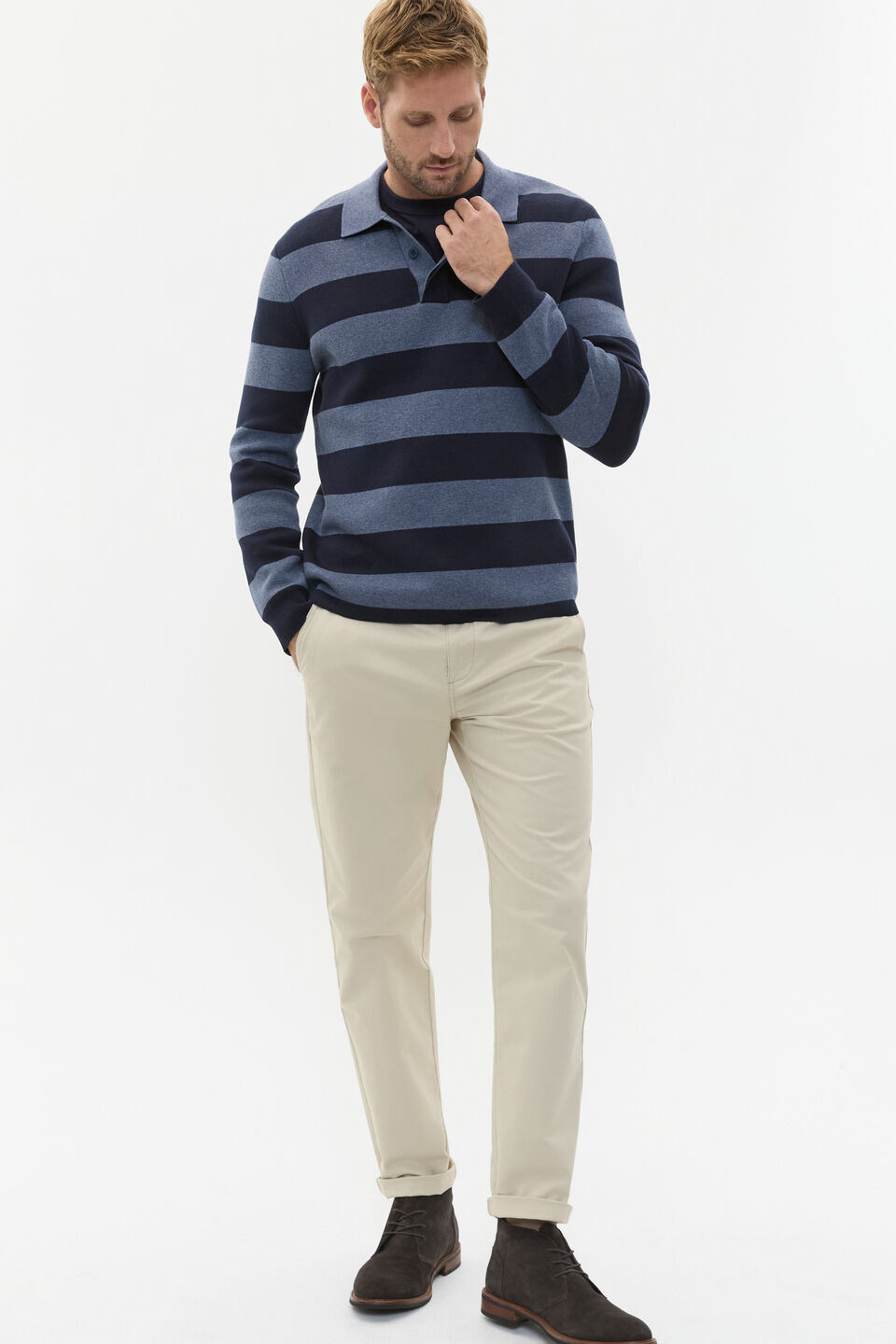 Rugby Polo Knit  Midnight Blue Stripe