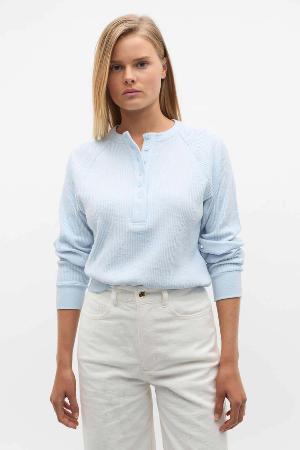 Supersoft Henley Relaxed Top  Ice Blue Marle