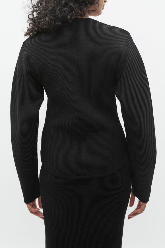 Crepe Ribbed Cardigan  Black  hi-res