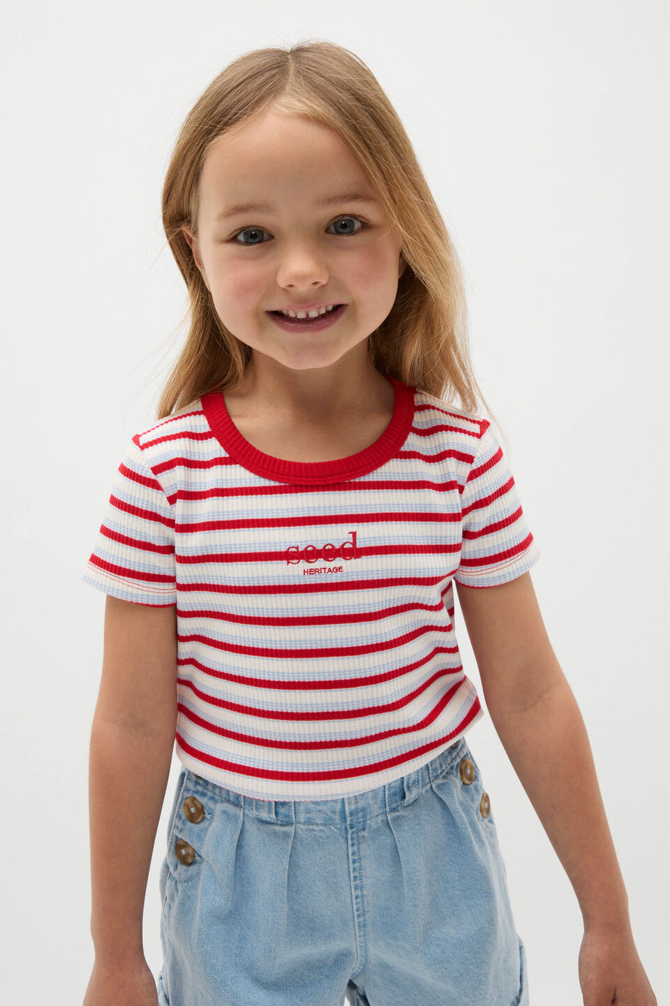 Stripe Logo Rib Tee  Chilli Stripe