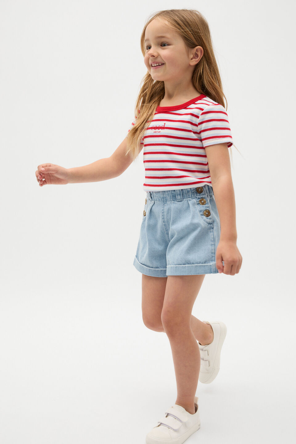 Denim Button Short  Light Wash