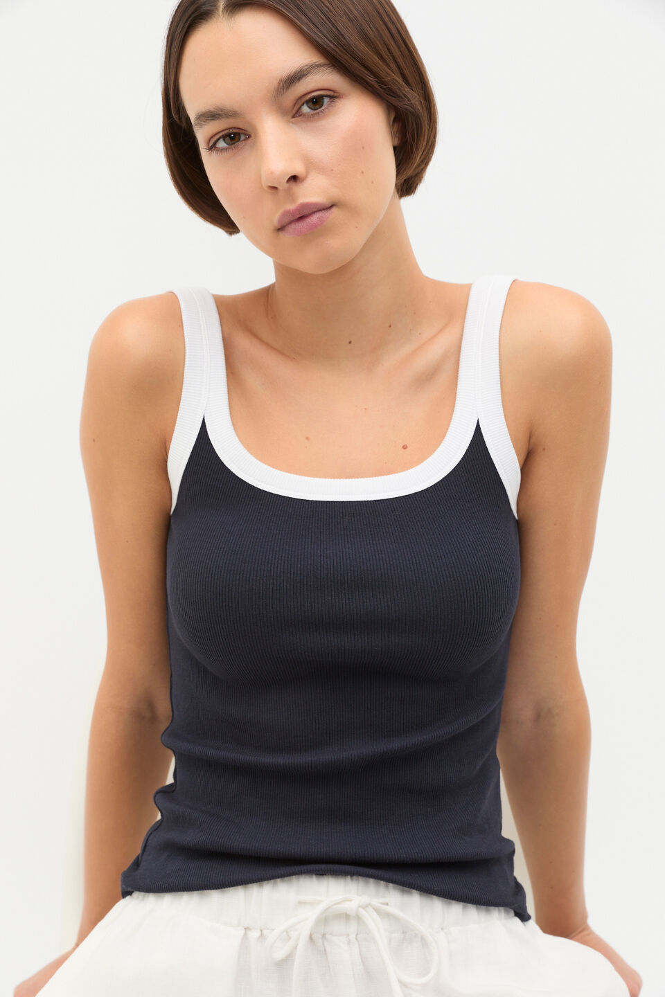 Contrast Bind Rib Tank  Twilight Blue