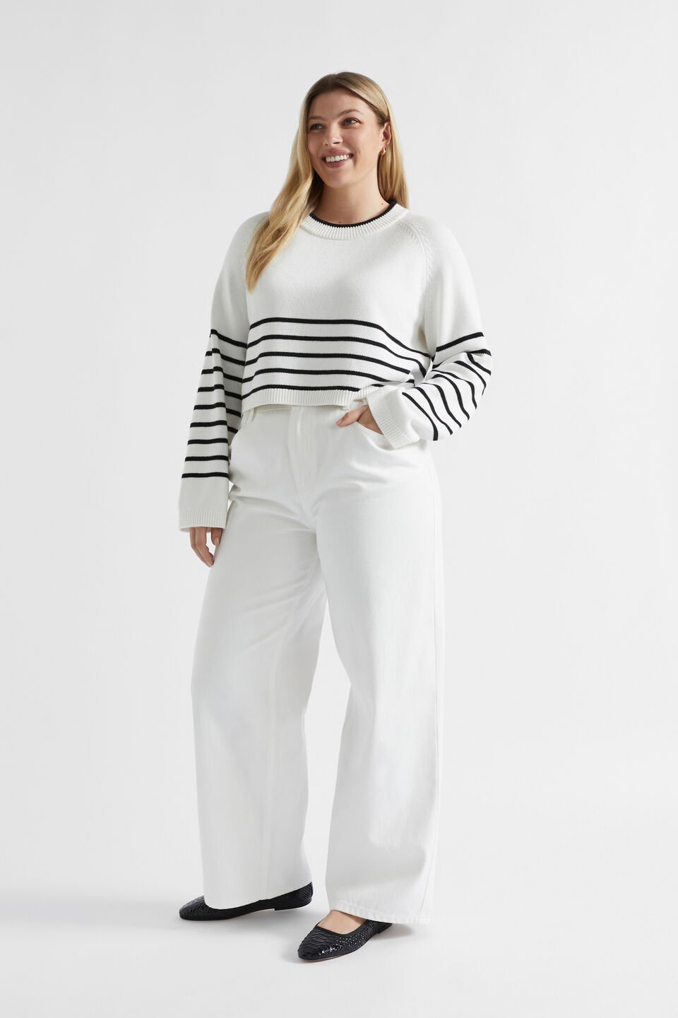 Pinch Waist Baggy Wide Leg Jean  Cloud Cream