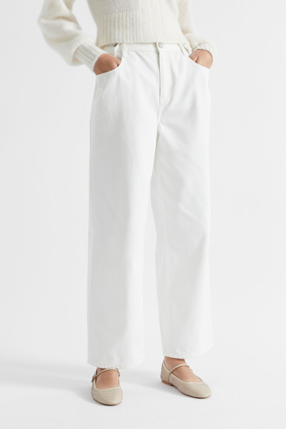Pinch Waist Baggy Wide Leg Jean  Cloud Cream