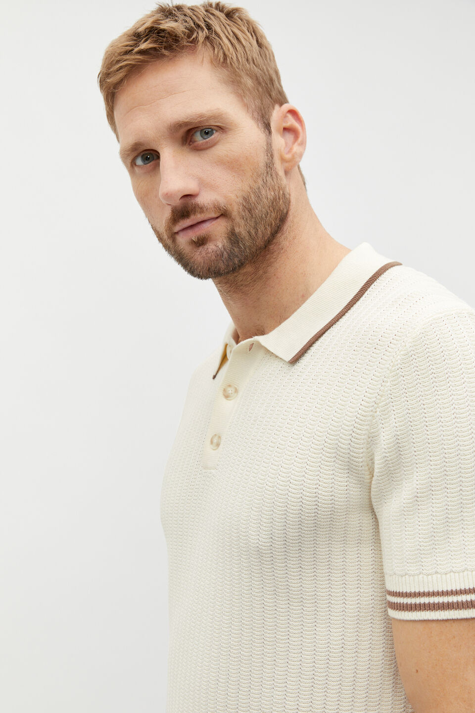 Braided Knit Polo  Ivory