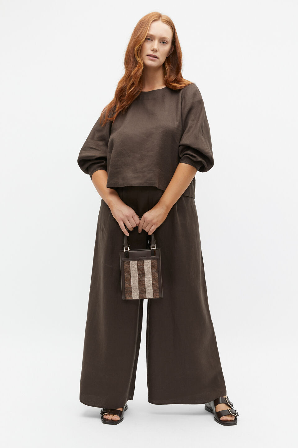 Linen Button Tab Pant  Dark Espresso