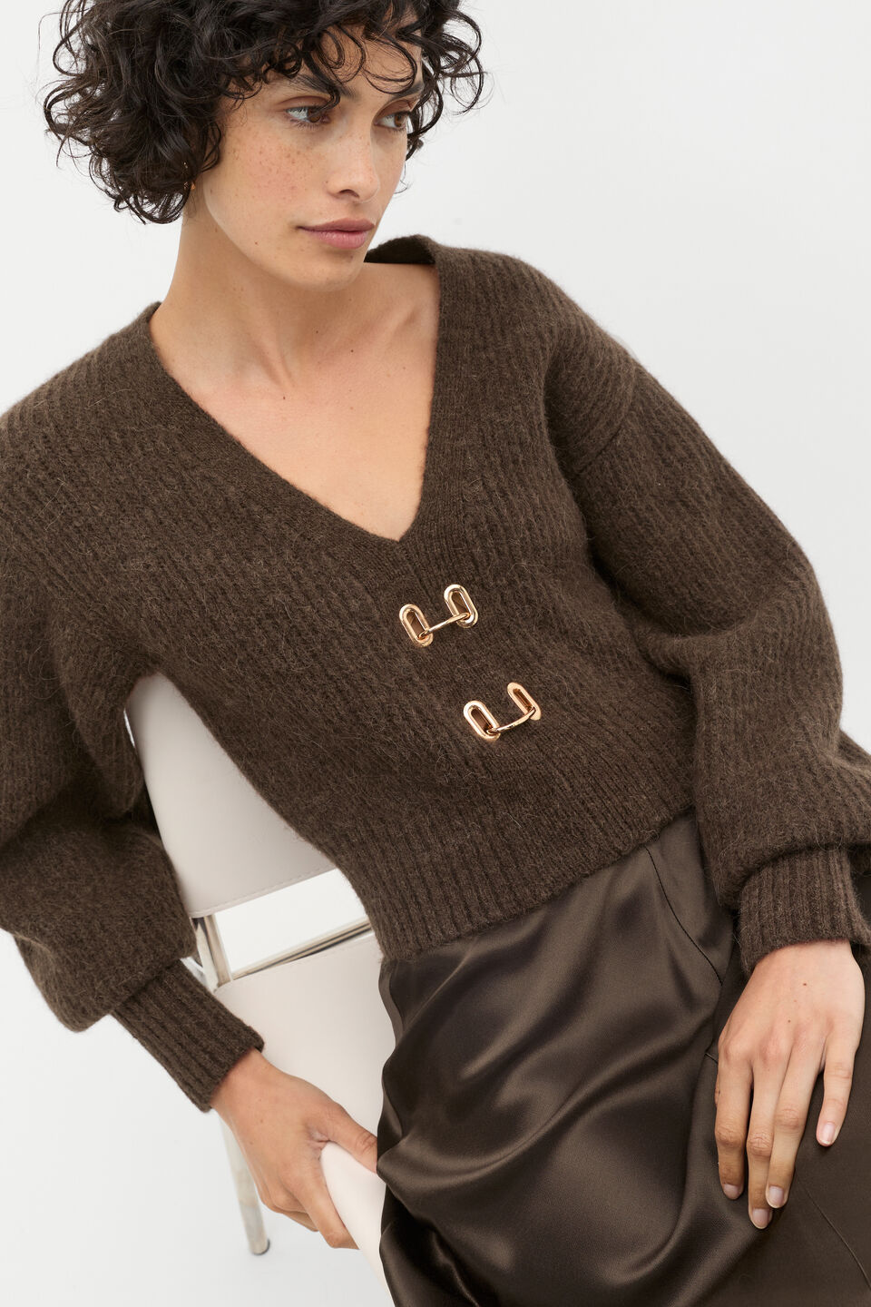 Lofty Ring Detail Knit  Dark Espresso Marle