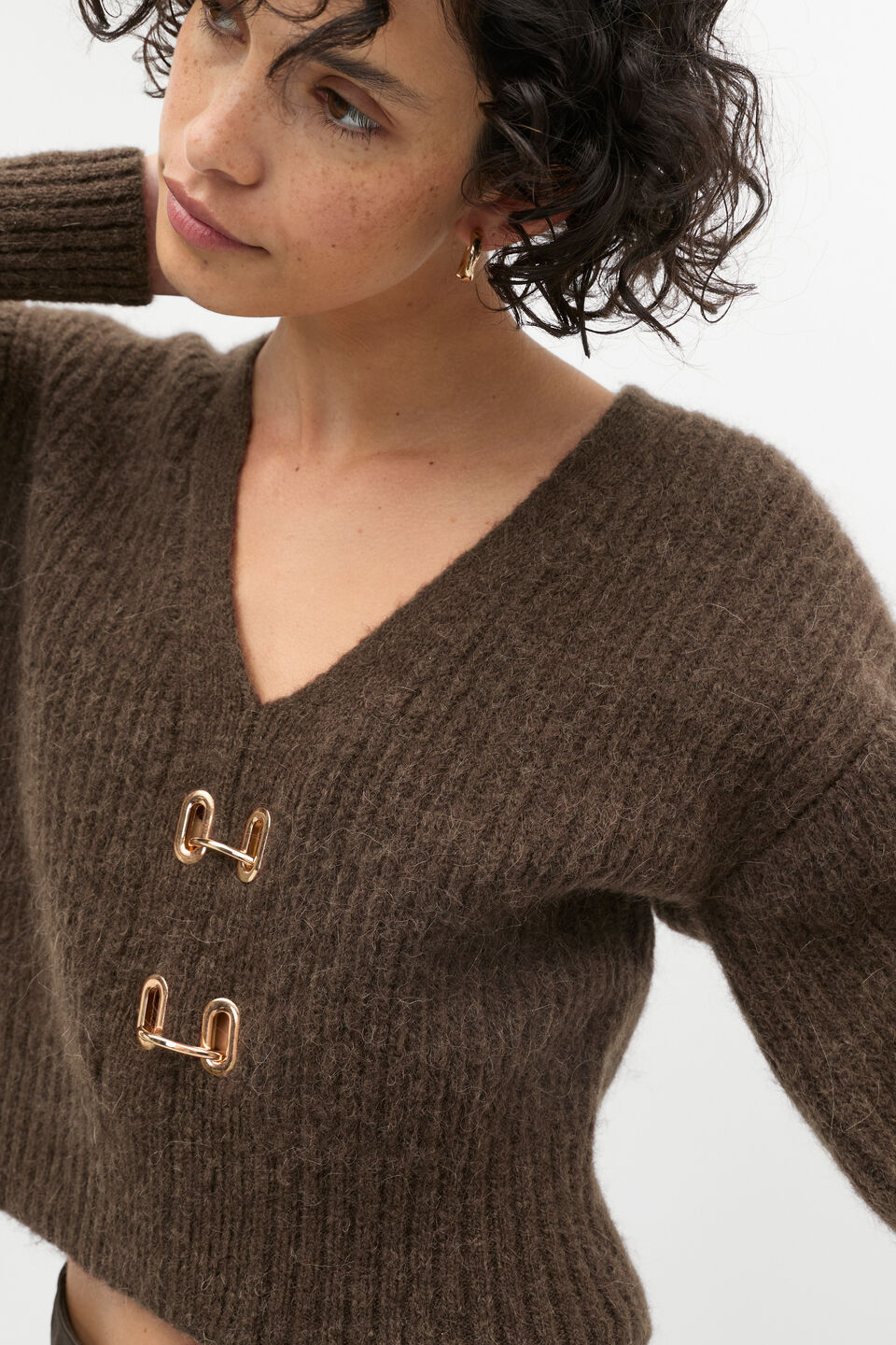 Lofty Ring Detail Knit  Dark Espresso Marle