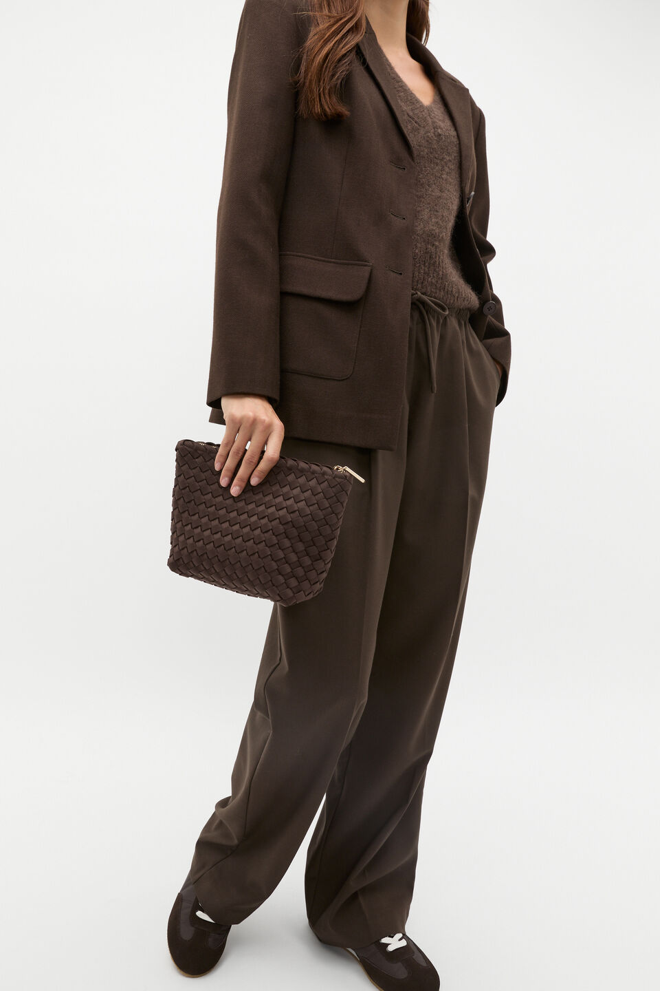 Woven Textured Pouch  Dark Espresso