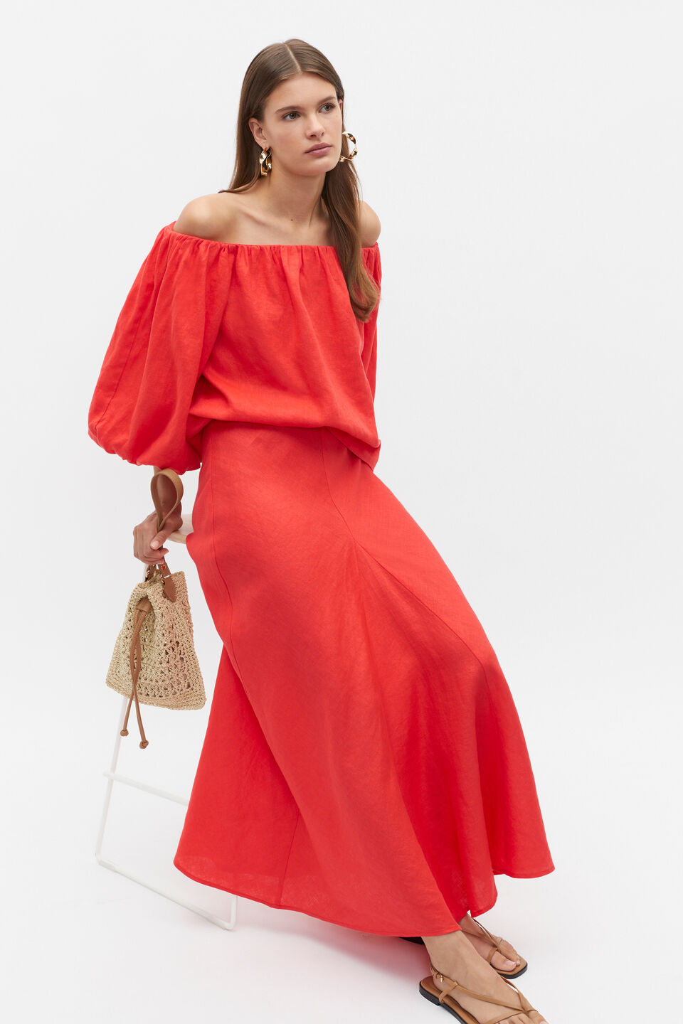 Linen Off Shoulder Top  Strawberry Red