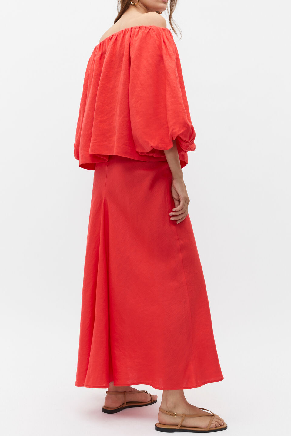 Linen Off Shoulder Top  Strawberry Red