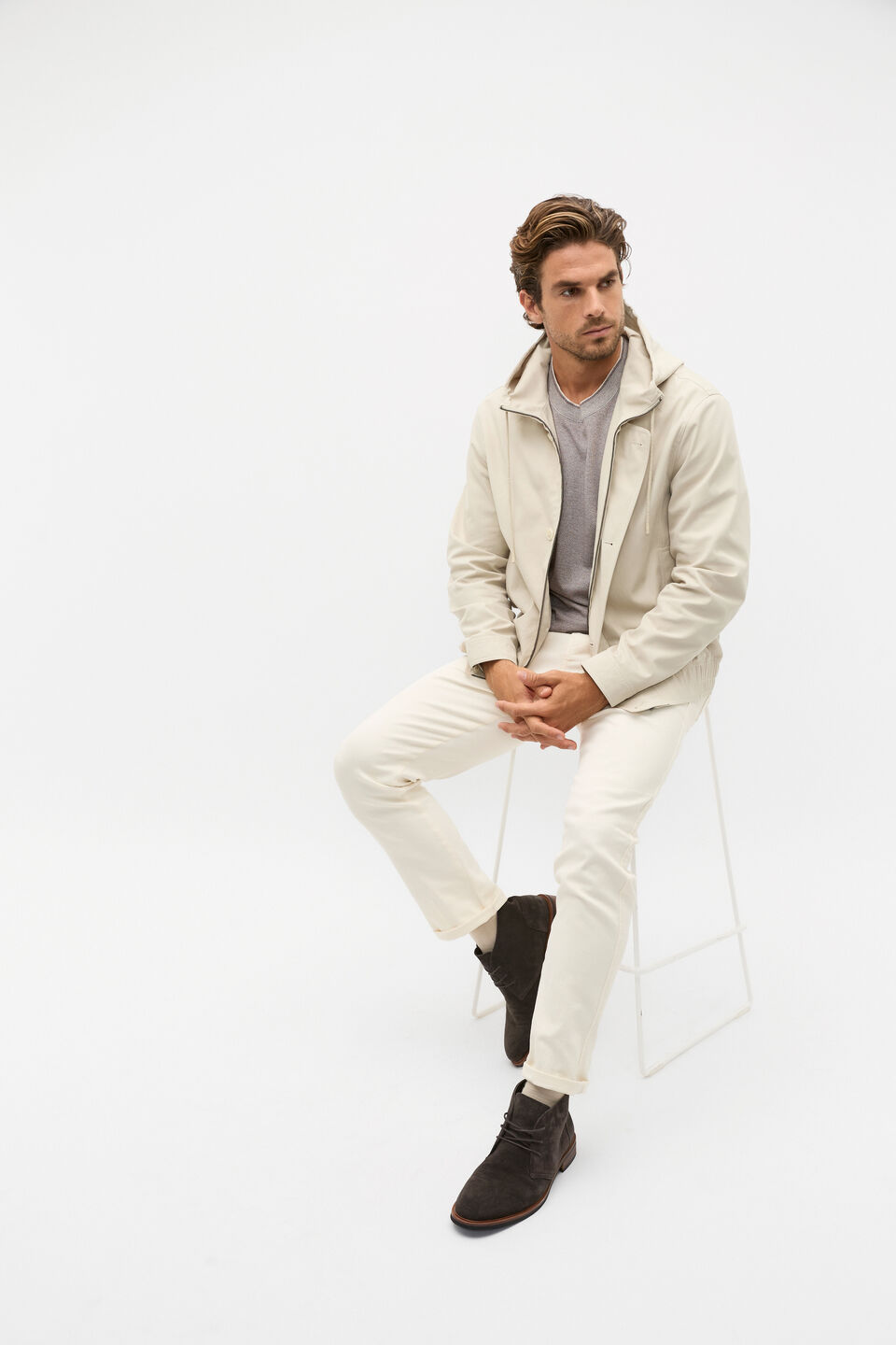 Tipped Collar Tee  Pale Mocha Marle