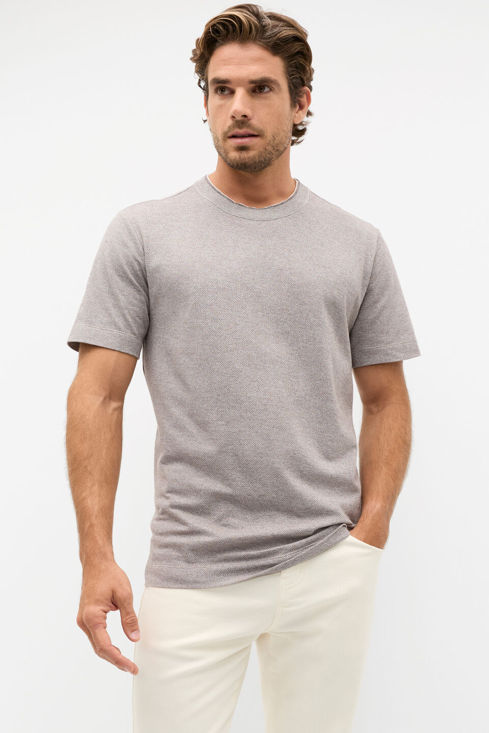 Tipped Collar Tee  Pale Mocha Marle