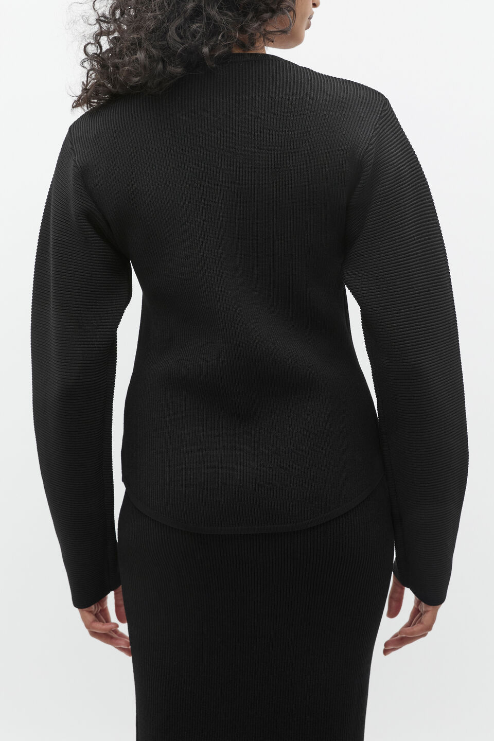 Crepe Ribbed Cardigan  Black