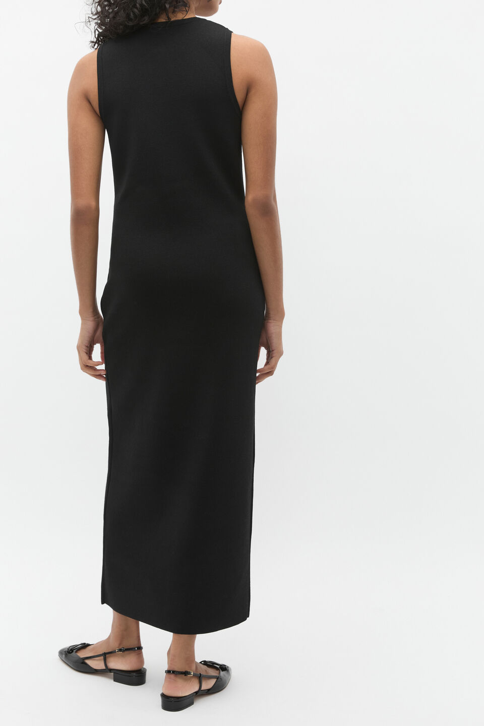 Crepe Button Midi Knit Dress  Black