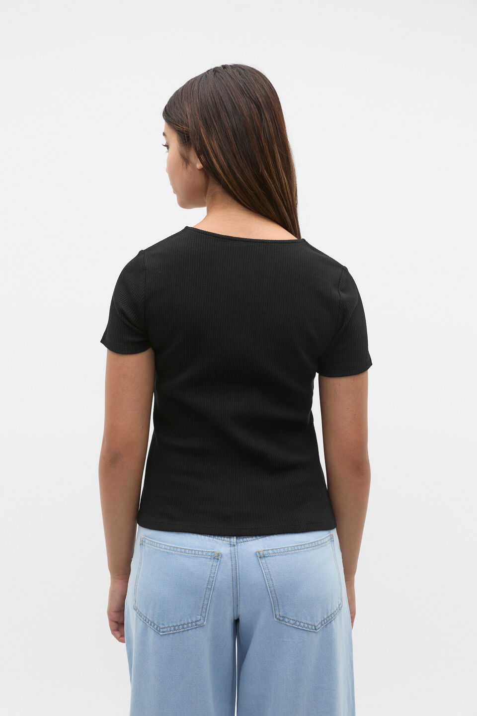 Square Neck Logo Rib Tee  Black