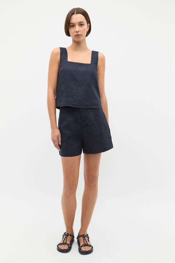 Square Neck Linen Shell Top  Twilight Blue  hi-res