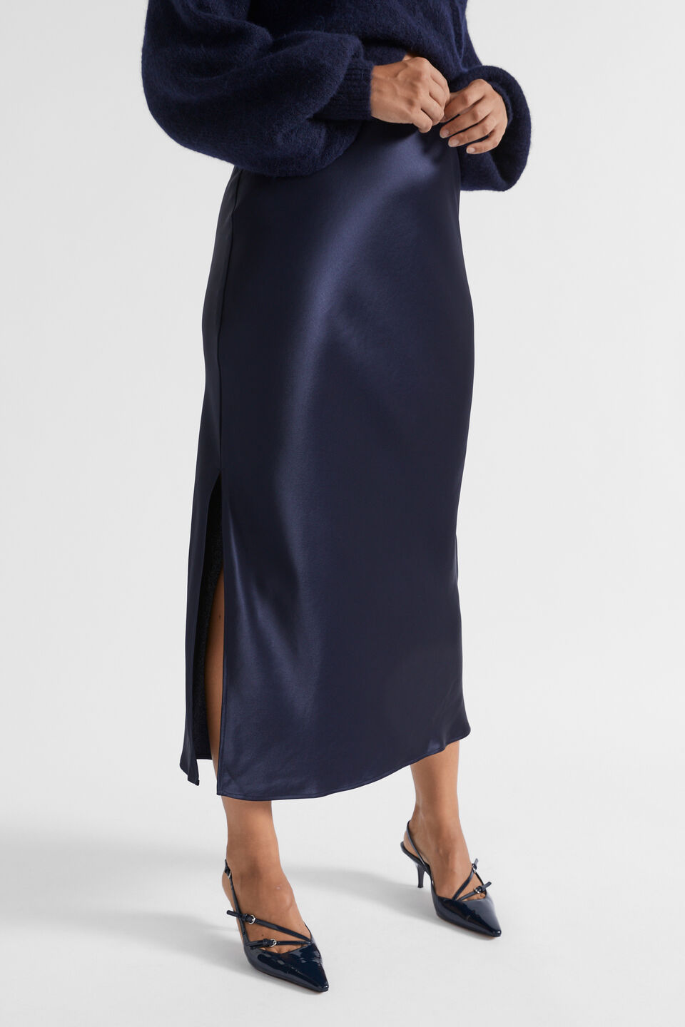 Satin Maxi Slip Skirt  Midnight Sky