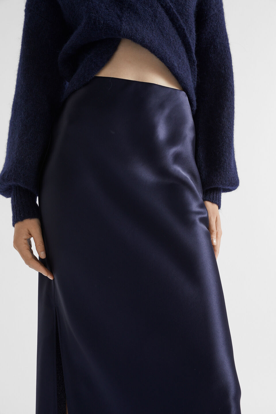 Satin Maxi Slip Skirt  Midnight Sky