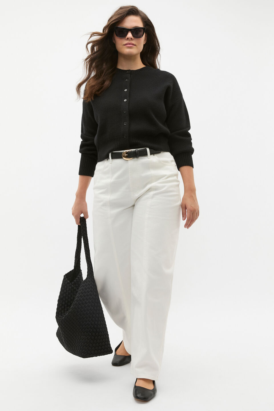 Merino Button Up Knit Cardigan  Black