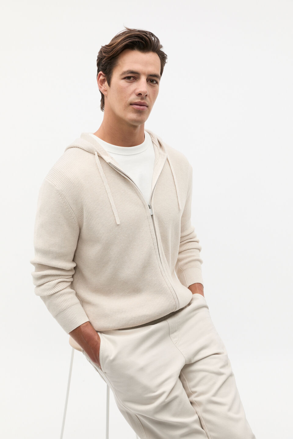 Knit Hoodie  Pebble Marle