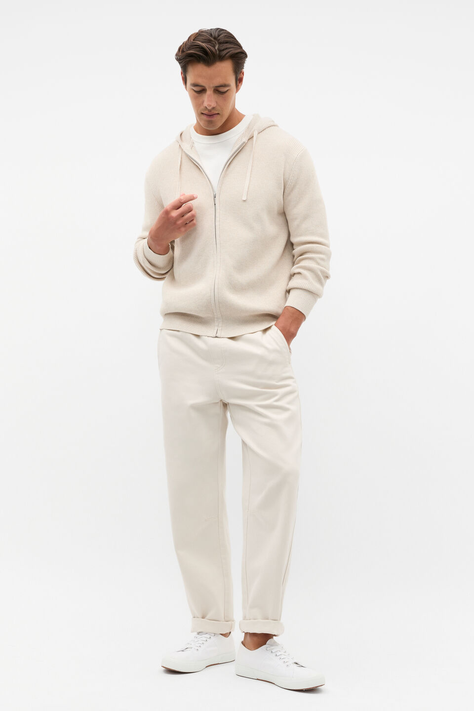 Knit Hoodie  Pebble Marle