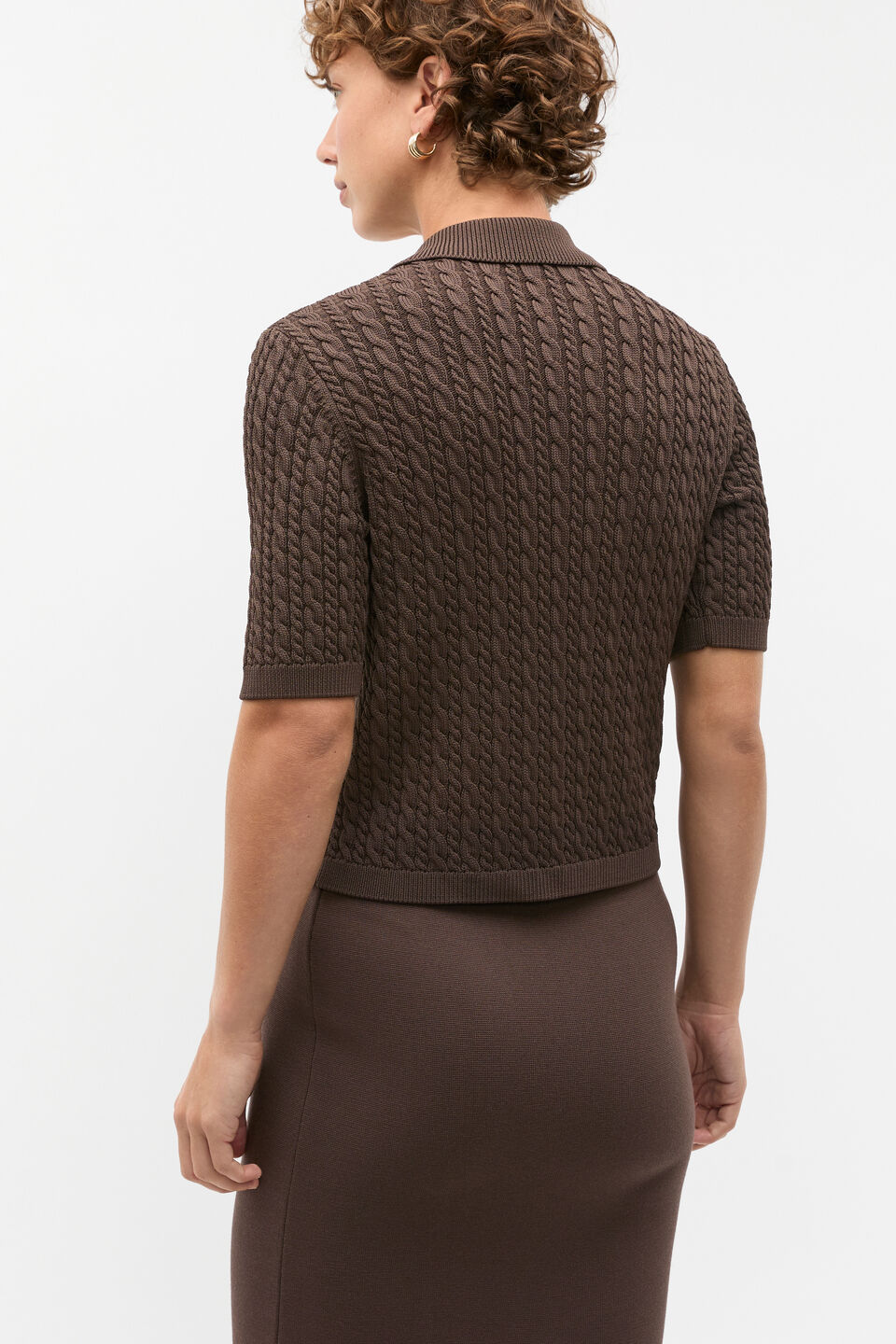 Crepe Knit Cable Cardigan  Dark Espresso