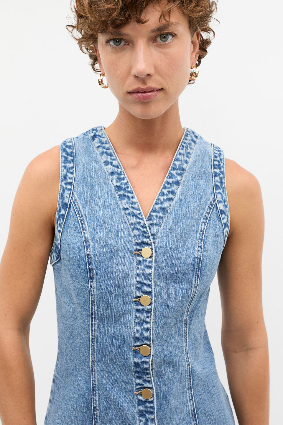 Denim Button Through Midi Dress  Mist Blue Wash