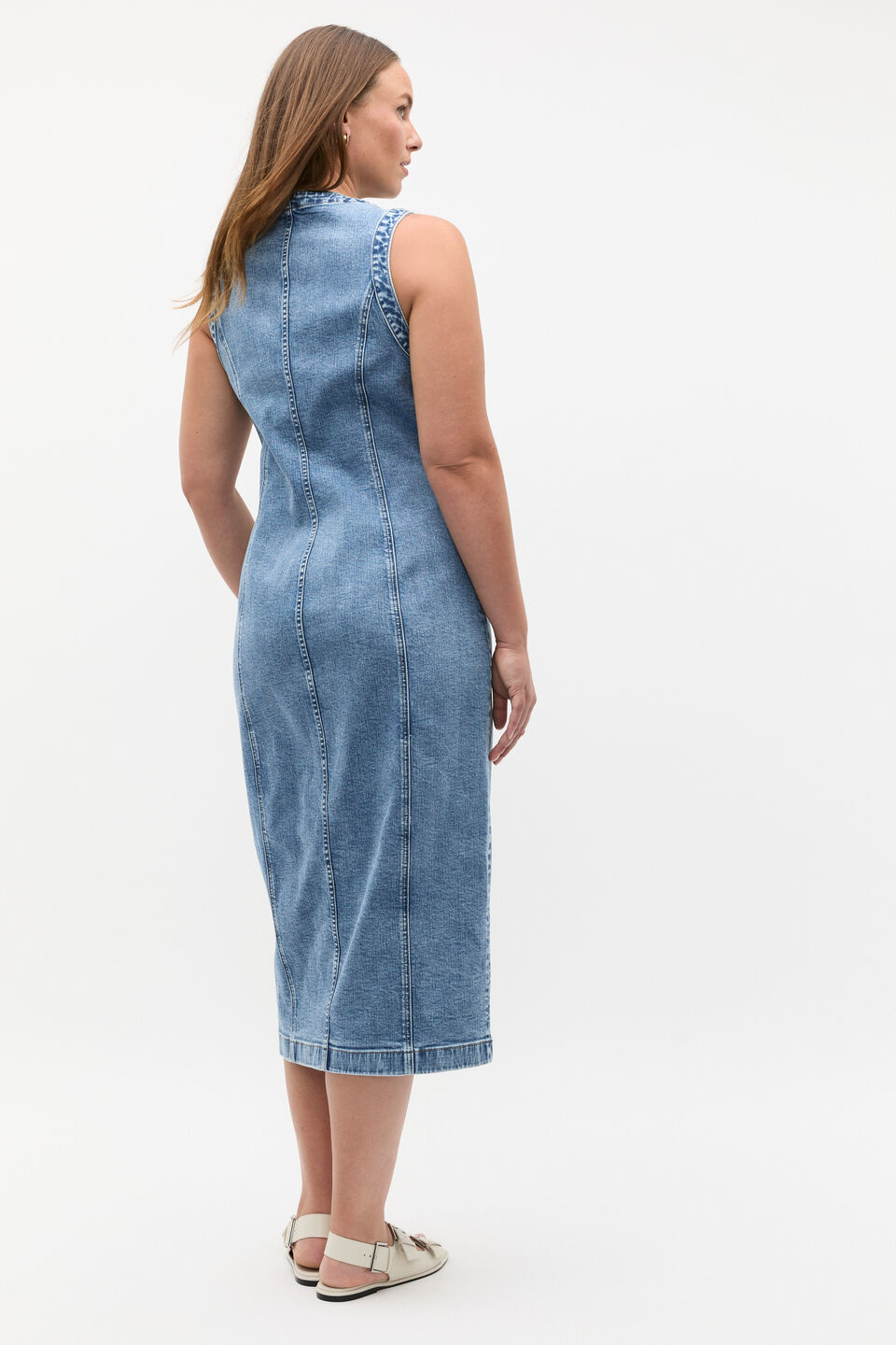 Denim Button Through Midi Dress  Mist Blue Wash