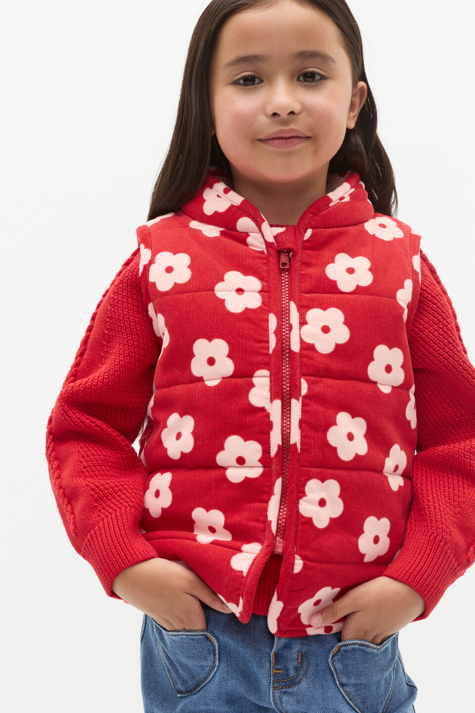 Flower Cord Vest  Chilli Red