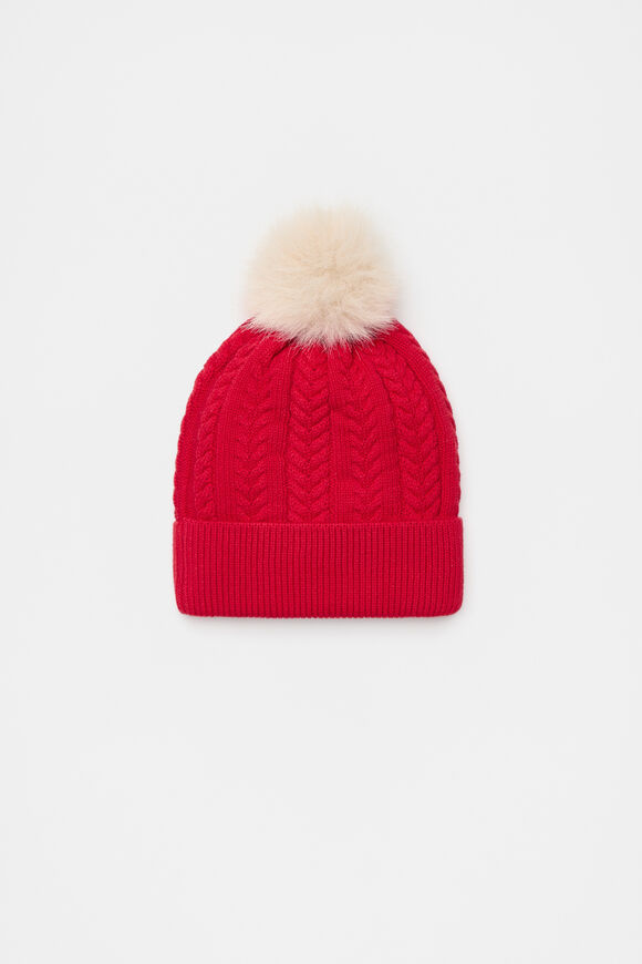 Cable Knit Beanie  Chilli Red  hi-res