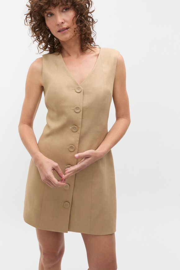 Linen V Neck Button Mini Dress  Rye  hi-res