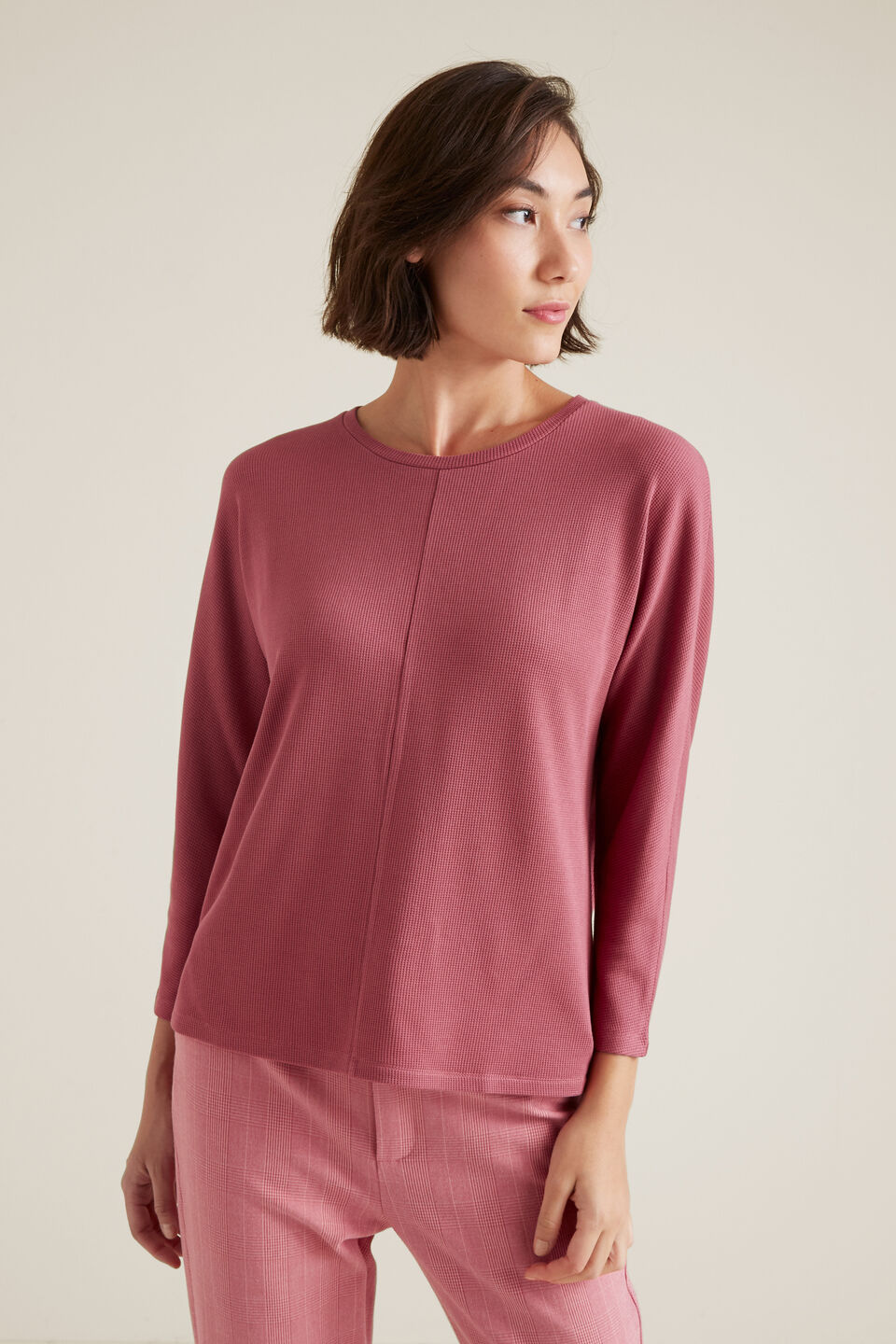 3/4 Sleeve Waffle Top  