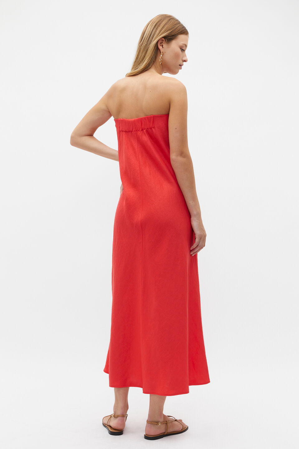 Core Linen Strapless Maxi Dress  Strawberry Red