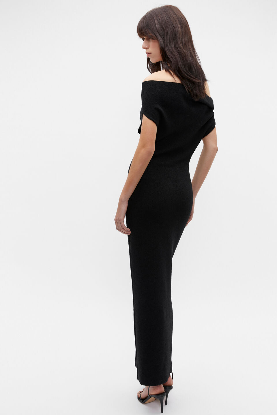 Boucle Knit Off Shoulder Dress  Black