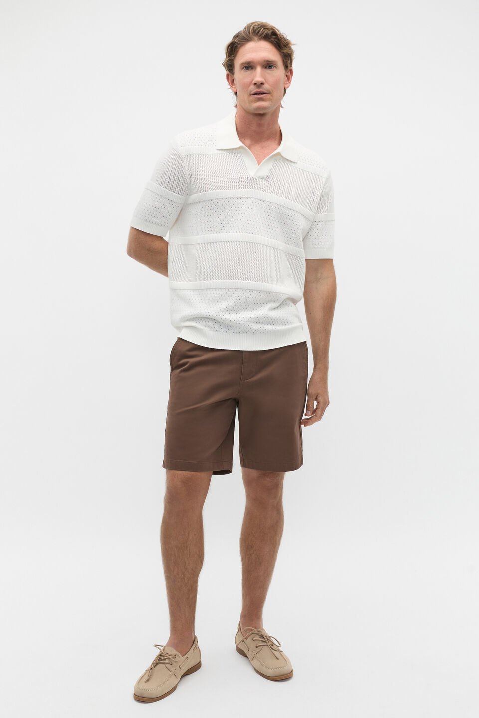 Crochet Knit Polo  Vintage White