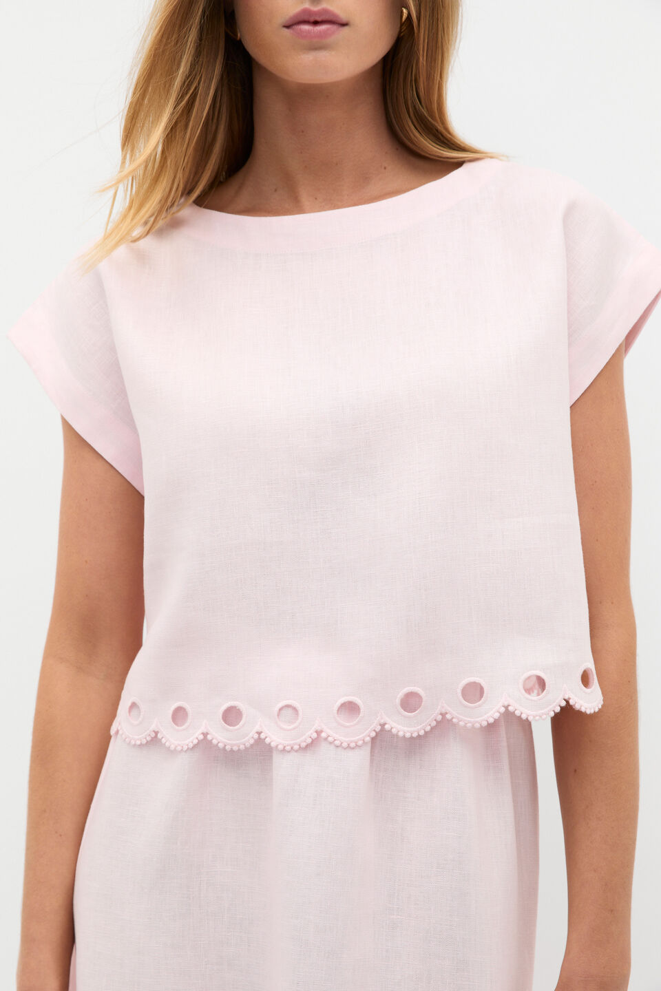 Linen Embroidered Tee  Primrose