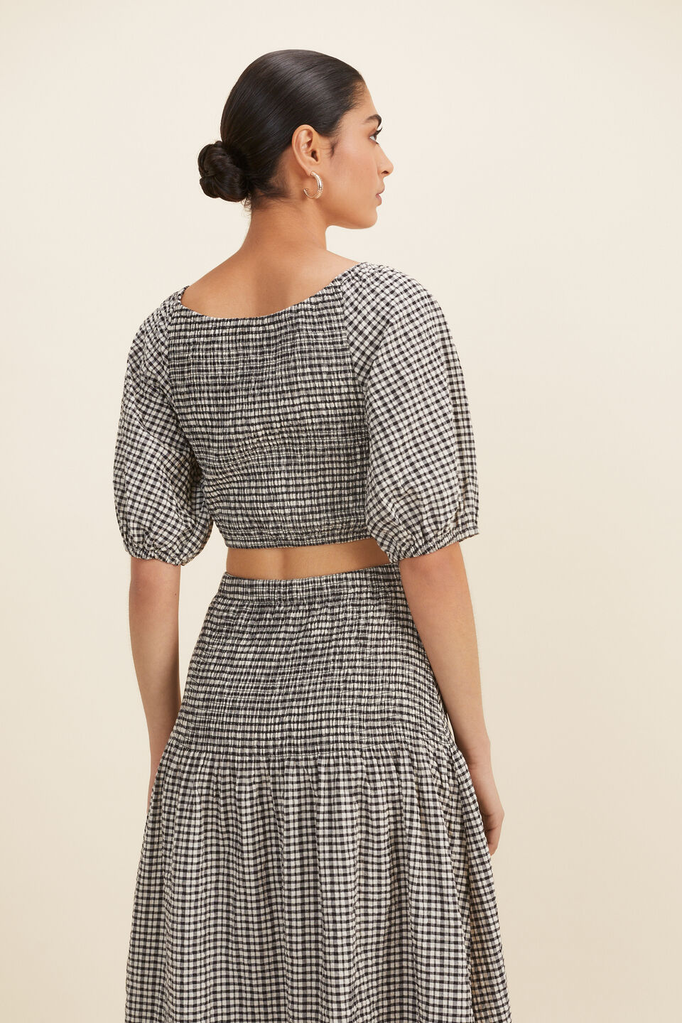 Gingham Twist Front Crop Top  Neutral Gingham