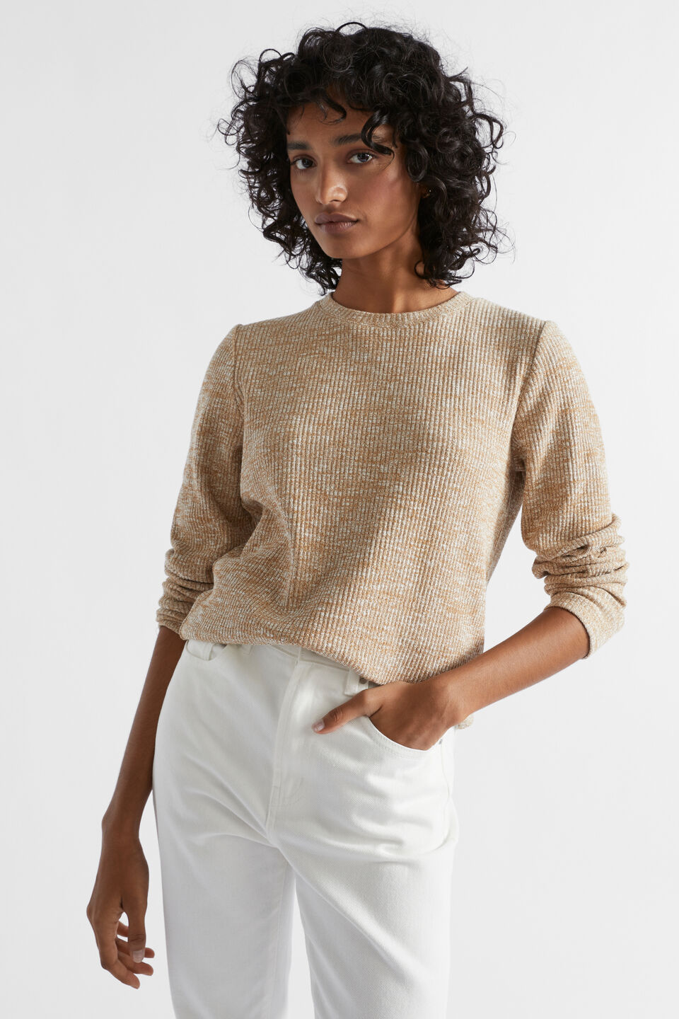 Twist Rib Long Sleeve Top  Honey Gold Twist