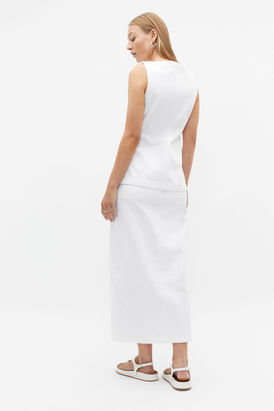 Denim Button Down Vest  White