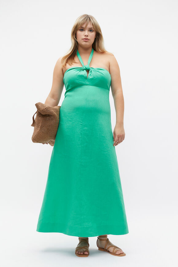Linen Knot Halter Maxi Dress  Deep Emerald  hi-res