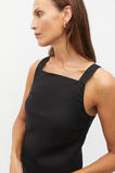 Linen Square Neck Bias Slip Dress  Black  hi-res